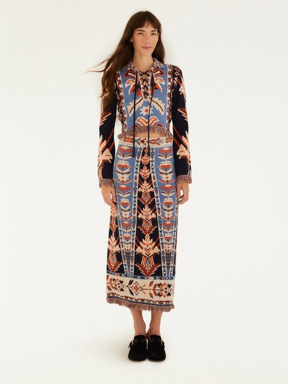 NWT Farm Rio Multicolor Tapestry Fringes Knit SET! Size XS.